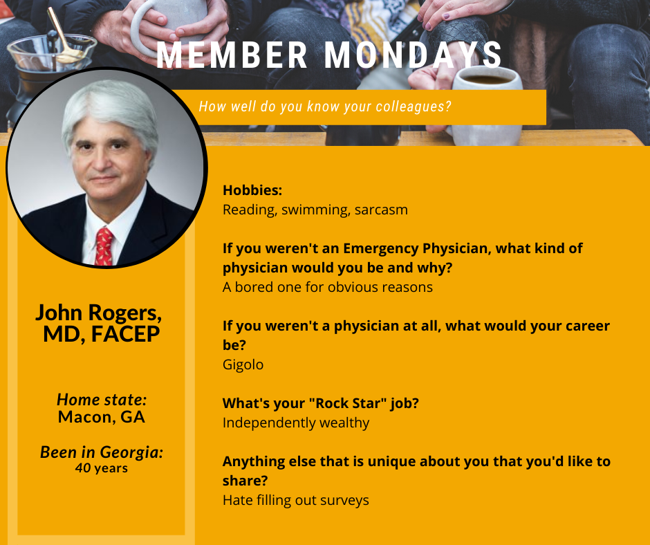GAemergency's tweet photo. Dr. Rogers is a funny one! And at this point in 2020, I think we could all use a little comic relief! #MemberMondays #FunnyPhysician #FunnyDoc #ComedyDuringCOVID #EmergencyPhysicians https://t.co/aiEIRCd9hS