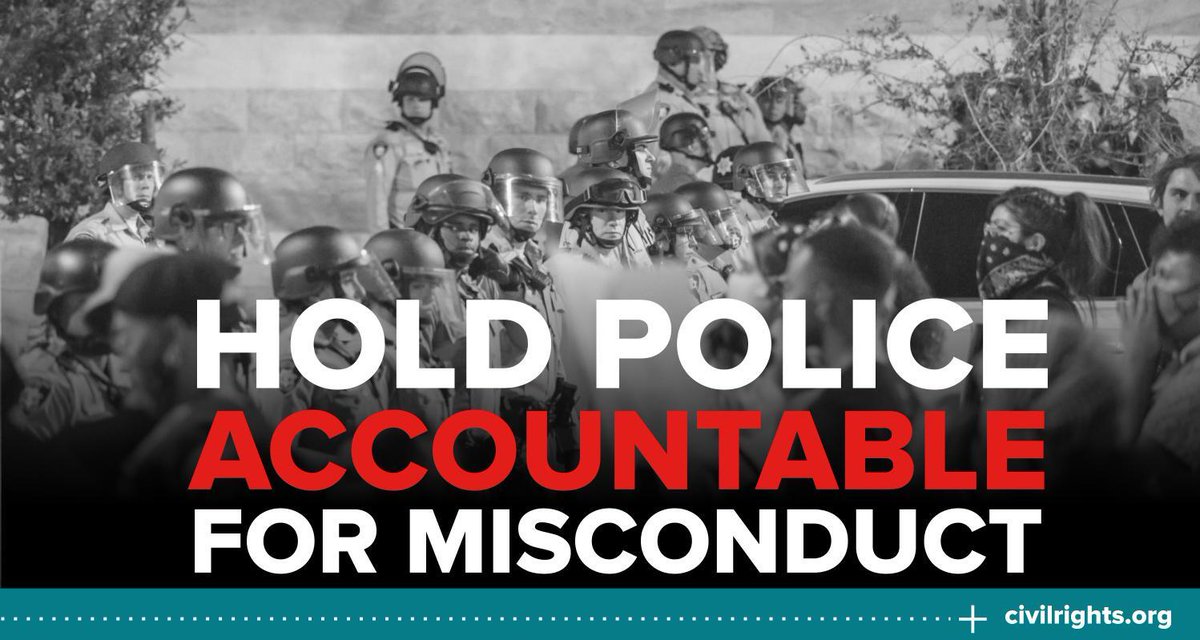 Graphic shows police officers with the words "Hold police accountable for misconduct" written on top of the photograph.