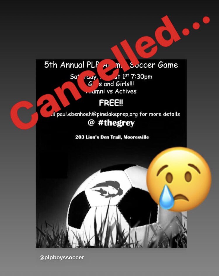 PLPboyssoccer's tweet photo. Sad to announce, but necessary. No alumni game this summer... #staysafe #wearthemask https://t.co/k8t8YWmaZz