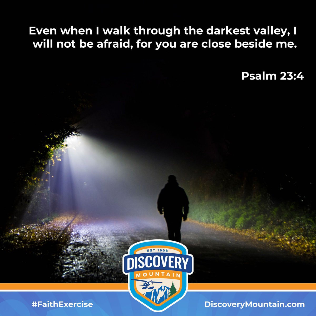 discoverymtn's tweet photo. An excellent #FaithExercise from the latest episode (https://t.co/a30Unamsde). Sometimes it's so dark, you can't even see around you...but that's why we walk by faith, not by sight. You may not see, but you can KNOW God walks beside you, guiding you to the right answers! ☺️ https://t.co/9gI3E4edgu