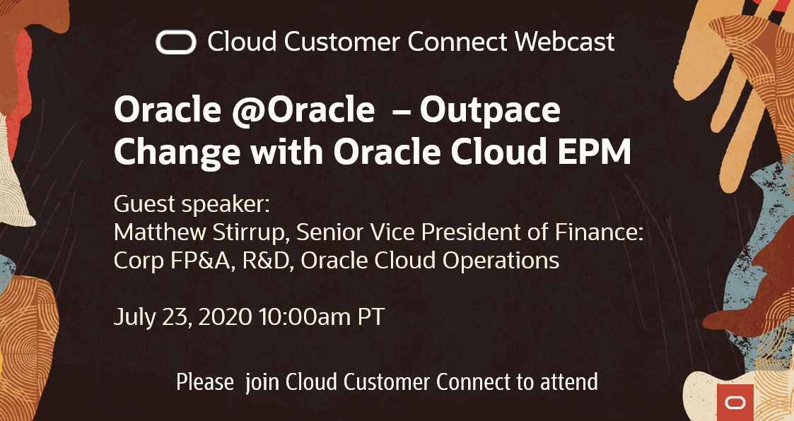 toby_hatch's tweet photo. Join us on July 23, 2020 to hear from Matt Stirrup on how @Oracle Finance has transformed to improve #forecast accuracy by 25% with Oracle #CloudEPM and much more. Register here https://t.co/zfhwaQdXAF @OracleERPCloud #EPMCloud https://t.co/8FkqF1zNfD #ScenarioModeling #Hyperion https://t.co/6aGswUTLbM