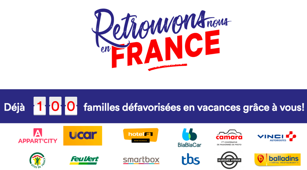 Retrouvons_fr's tweet photo. 1er objectif atteint ✅
Grâce à la collaboration de tous nos partenaires et de @VF_Asso, +100 familles défavorisées vont partir en vacances ! 
On continue ! 💪
Pour découvrir #RetrouvonsNousEnFrance
👉 https://t.co/ZuDYbynwVv
Pour soutenir @VF_Asso 
👉 https://t.co/wK6j61f4jC https://t.co/DJyxcQZLty