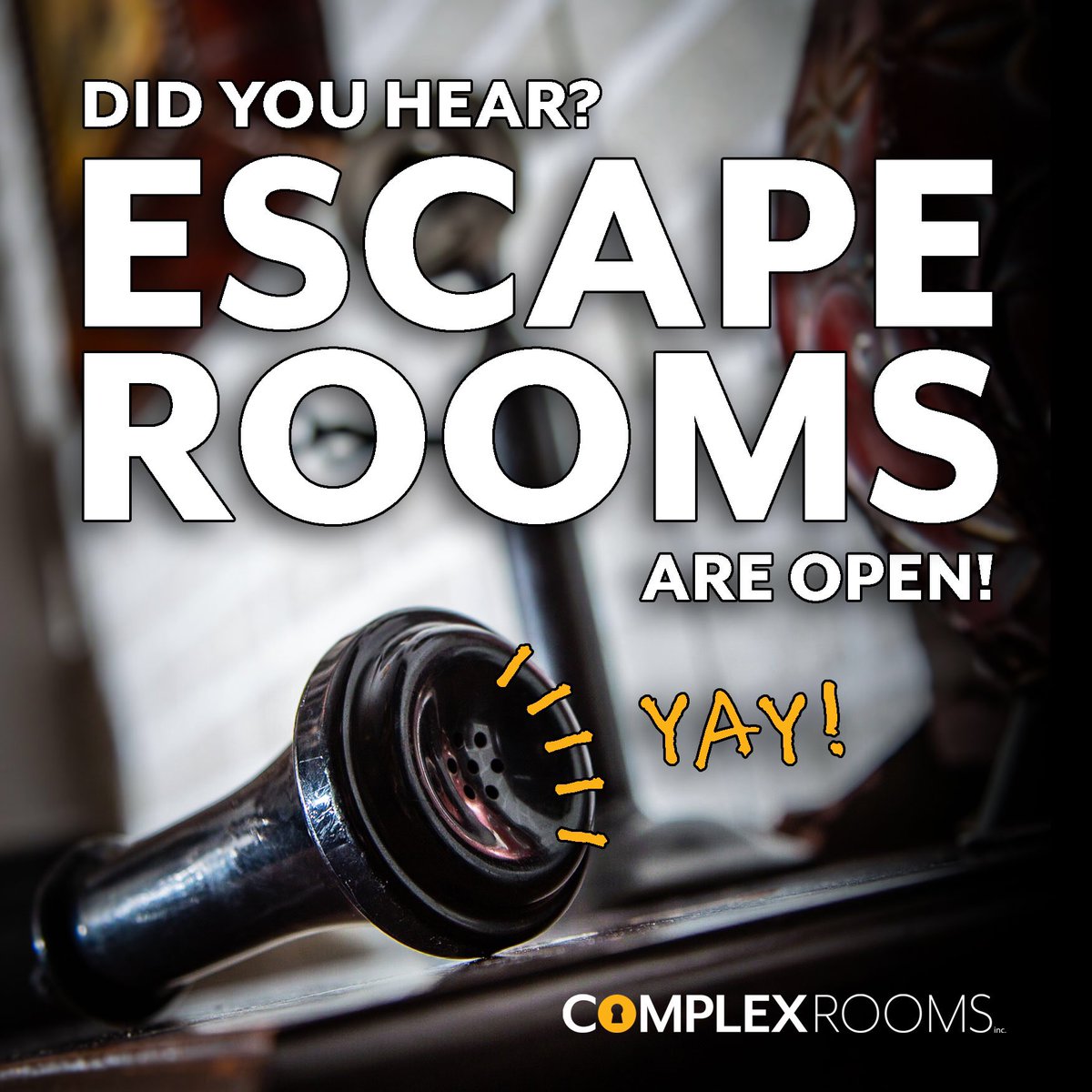 ComplexRooms's tweet photo. Yes! We are now open! We have a reduced schedule, enhanced cleaning and a ‘just you in the space’ policy.  Visit our website to read more about our new procedures and to book your game now! https://t.co/SklhTaT1mr https://t.co/GS63qlwtTW