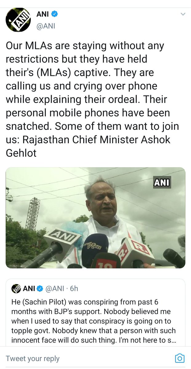 SaffronJay's tweet photo. Seems @SachinPilot is Giving Jitters
&amp; Showing Stars To Ghelot In Broad Daylight
.
On One Hand @ashokgehlot51 is
Claiming That Rebel MLA's Are Held Captive &amp; Their Personal Phones Have Been Snatched, Then How Are They Calling You, Can You Pls Enlighten? #RajasthanPoliticalCrisis https://t.co/oPwz0PLSki