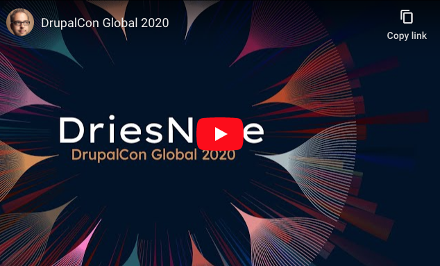 drupal's tweet photo. State of Drupal presentation (July 2020 edition) available to watch now https://t.co/D4D0MUPLMo Discover @Dries vision for Drupal 9 and 10, learn about the proposed strategic initiatives and the rationale behind their selection https://t.co/D4D0MUPLMo https://t.co/fCgPOTZpCb