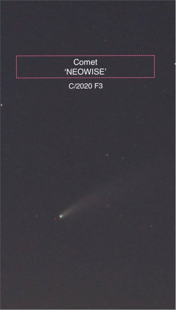 BorneoBah's tweet photo. Comet NEOWISE. 

It is high &amp; dark enough to be seen after 7 pm with a binoculars. Find a bright dot with some fuzzy patch behind it and that’s a comet. 🙂💫 

@KKCity #sabah #northborneo #cometNEOWISE #comet https://t.co/9k4RAlBnAG