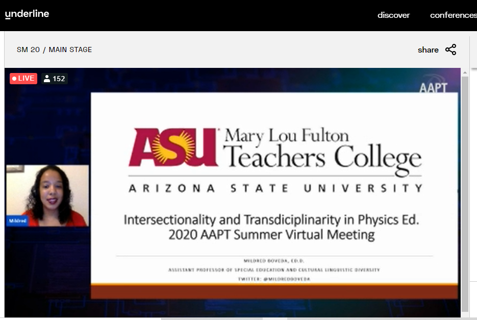 VocMistades's tweet photo. Two thought-provoking plenaries during Day 2 @AAPTHQ  #AAPTSM2020  #AAPTSM20 
 
Dr. @mildredboveda [Intersectionality and Transdisciplinarity] and Dr. Zahra Hazari [Promoting Cultural Change] 

#iTeachPhysics https://t.co/aSLrZGDwqz