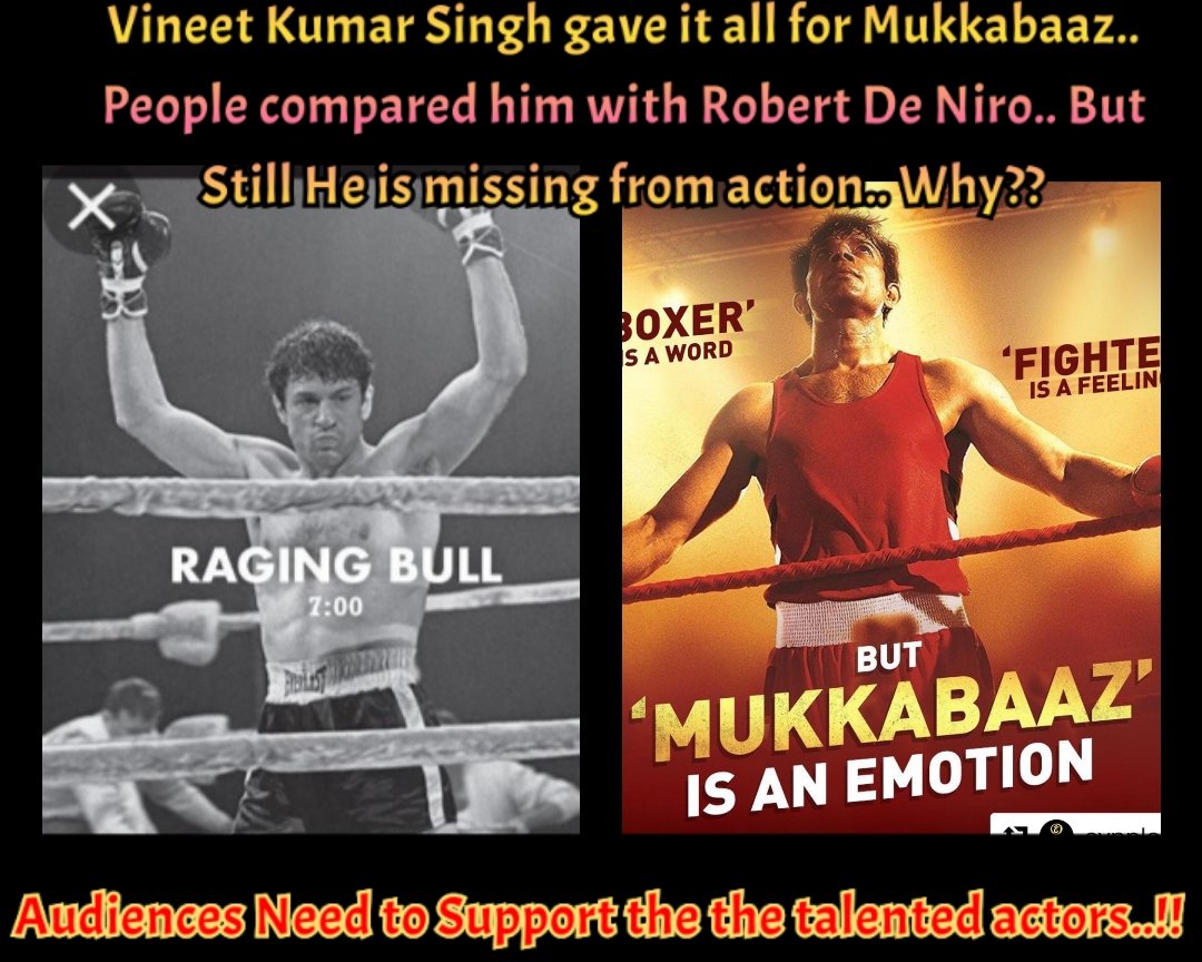 dhirajkumarsi16's tweet photo. @filmfare Support the Indian version of #RagingBull the #Mukkabaaz @vineetkumar_s..!!

#RobertDeNiro
#Supporttheactors https://t.co/8jhTFXG2kD
