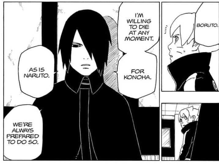 So now that the chapter is out, I can talk more freely about it. I’ve seen a lot of people freak out over this panel. It foreshadows way more Boruto’s fate than Sasuke’s, in my opinion.