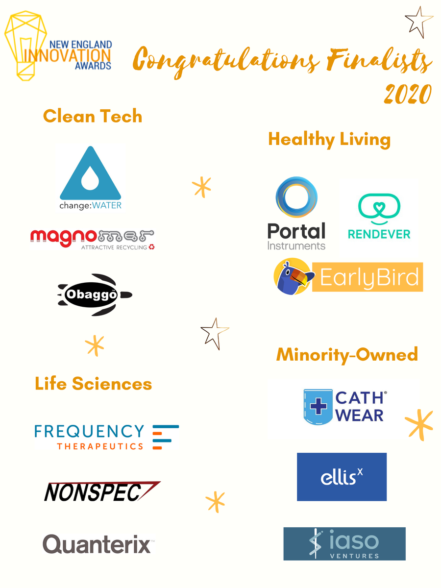 Massachusetts Innovation Network (MassInnoV) (@ne_inno) on Twitter photo Saluting the #NewEngland #Innovation #Finalists #2020 - Part1 (first 4 categories). Congratulations <a href="/changeWATERLabs/">change:WATER Labs</a> <a href="/Magnomer2/">Magnomer</a> @Obaggo1 <a href="/portalcambridge/">Portal Instruments</a>
<a href="/RendeverHealth/">Rendever</a> @EarlyBirdLearn <a href="/QuanterixSimoa/">Quanterix</a> <a href="/frequencytx/">Frequency Therapeutics</a> <a href="/NonspecInc/">Nonspec</a> <a href="/CathWear/">CathWear</a> @ellisxinc <a href="/iasoventures/">iasoventures</a> !! Saluting the #NewEngland #Innovation #Finalists #2020 - Part1 (first 4 categories). Congratulations <a href="/changeWATERLabs/">change:WATER Labs</a> <a href="/Magnomer2/">Magnomer</a> @Obaggo1 <a href="/portalcambridge/">Portal Instruments</a>
<a href="/RendeverHealth/">Rendever</a> @EarlyBirdLearn <a href="/QuanterixSimoa/">Quanterix</a> <a href="/frequencytx/">Frequency Therapeutics</a> <a href="/NonspecInc/">Nonspec</a> <a href="/CathWear/">CathWear</a> @ellisxinc <a href="/iasoventures/">iasoventures</a> !!