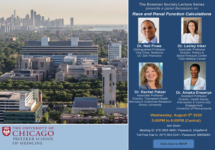 Join <a href="/Neil_R_Powe/">Neil R. Powe</a> <a href="/RachelPatzerPhD/">Rachel Patzer, PhD, MPH</a> <a href="/AmakaEMD/">Amaka Eneanya, MD, MPH</a> and Dr. Lesley Inker on Wednesday 8/5 at 5pm CT for a panel on Race and Renal Function Calculations. Register here: rb.gy/d8iybk