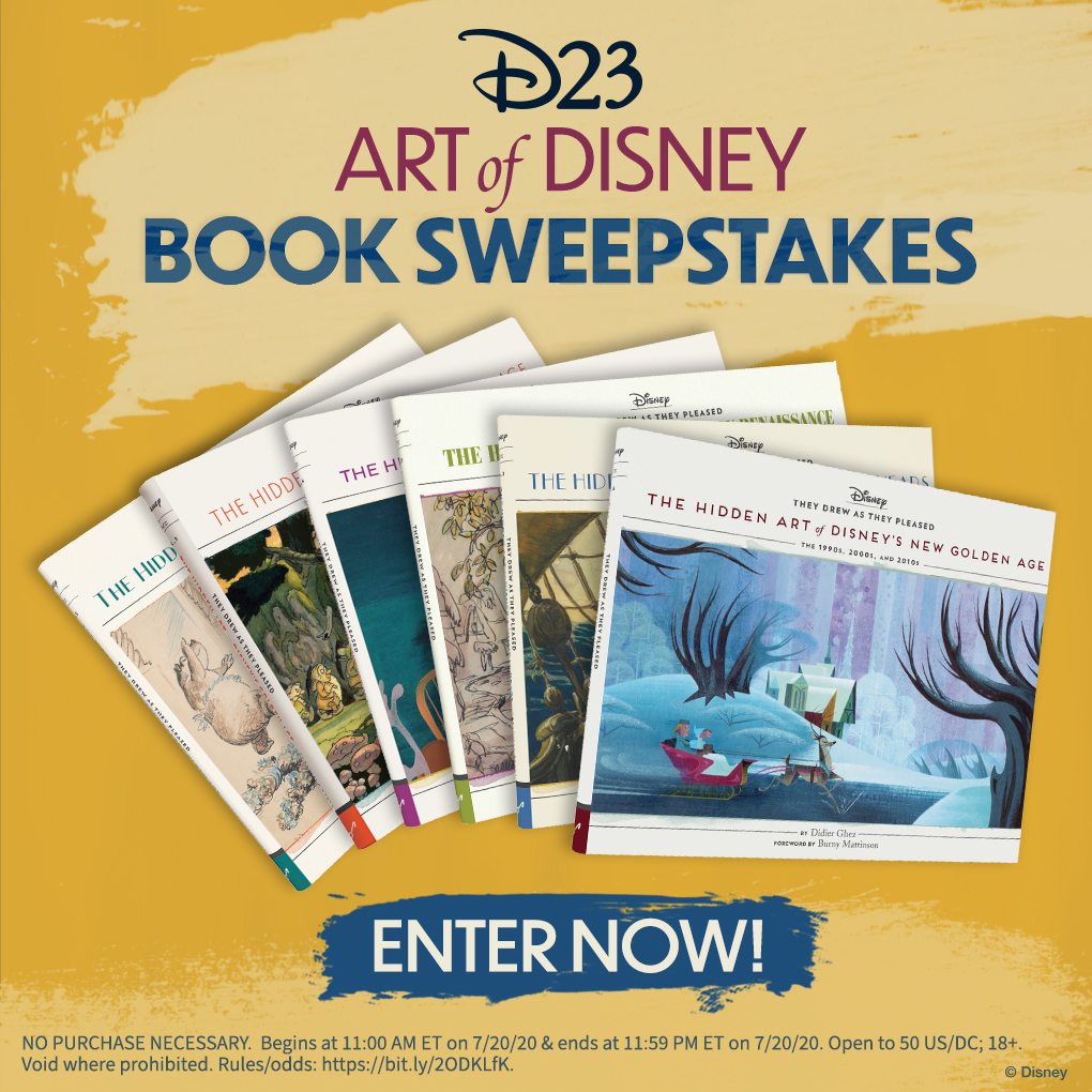 DisneyD23's tweet photo. Treat your shelf! Comment with #D23BOOKSWEEPSTAKES to enter for a chance to win an Art of Disney Books prize pack! NO PURC NEC. Begins 11:00 AM ET on 7/20/20 &amp; ends 11:59 PM ET on 7/20/20. Open to 50 US/DC; 18+. Void where prohibited. Rules/odds: https://t.co/njOpgkgRhh https://t.co/FS6PJFqO2S