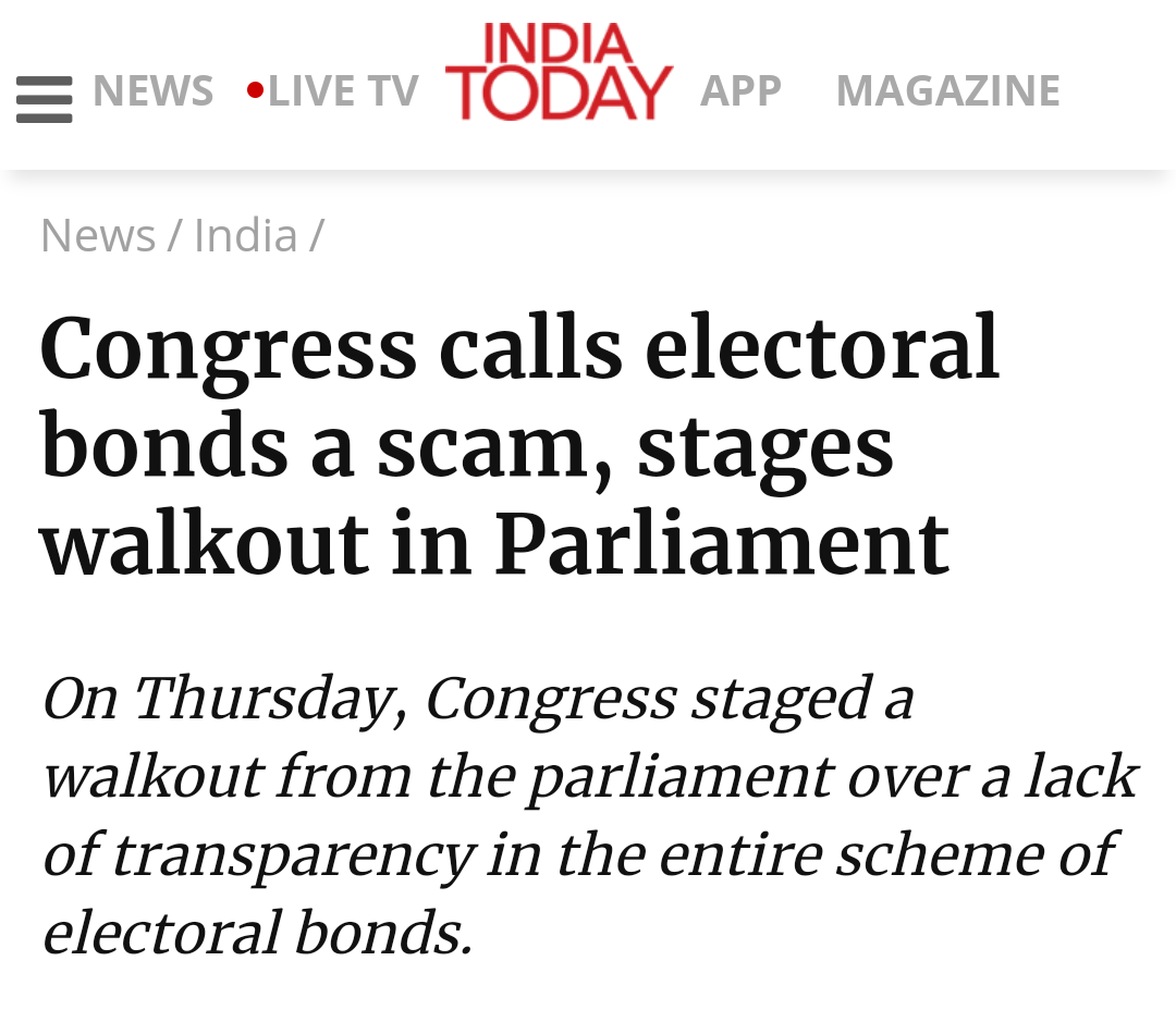 अब ELECTORAL BONDS की बात:AAP ने हमेशा बॉन्ड्स का विरोध किया लेकिन कांग्रेसी पत्रकारों ने इस मसले पर भी एजेंडा को आगे बढ़ाने के लिए फेक न्यूज को शेयर करने का काम किया।कांग्रेस ने इसे संसद के घोटाला कहा,जबकि उन्ही को दूसरे नंबर पर इन बॉन्ड्स का सबसे ज्यादा फायदा मिला है।