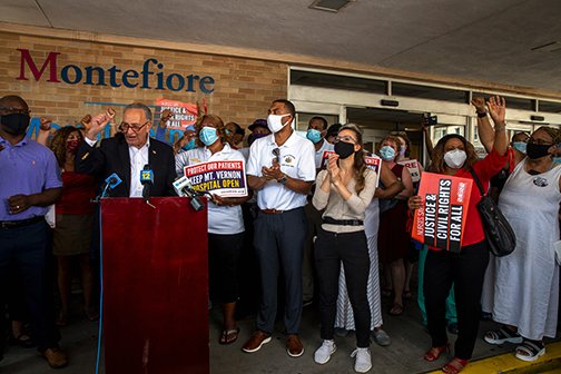nynurses's tweet photo. We are winning our battle to #SaveMVH! Yesterday, NYSNA nurses were joined by elected officials to say it's unconscionable for @MontefioreNYC to close down a hospital in #MountVernon—the largely black &amp; 2nd hardest-hit by #COVID19 community in all of Westchester. https://t.co/sJF7CCjrzP