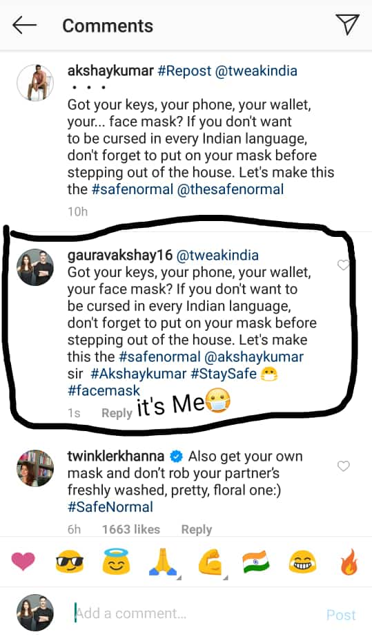 GauravAkshay16's tweet photo. @TweakIndia
Got your keys, your phone, your wallet, your face mask? If you don't want to be cursed in every Indian language, don't forget to put on your mask before stepping out of the house. Let's make this the #safenormal @akshaykumar sir #Akshaykumar #StaySafe 😷 #facemask https://t.co/8AH01Ou0KM
