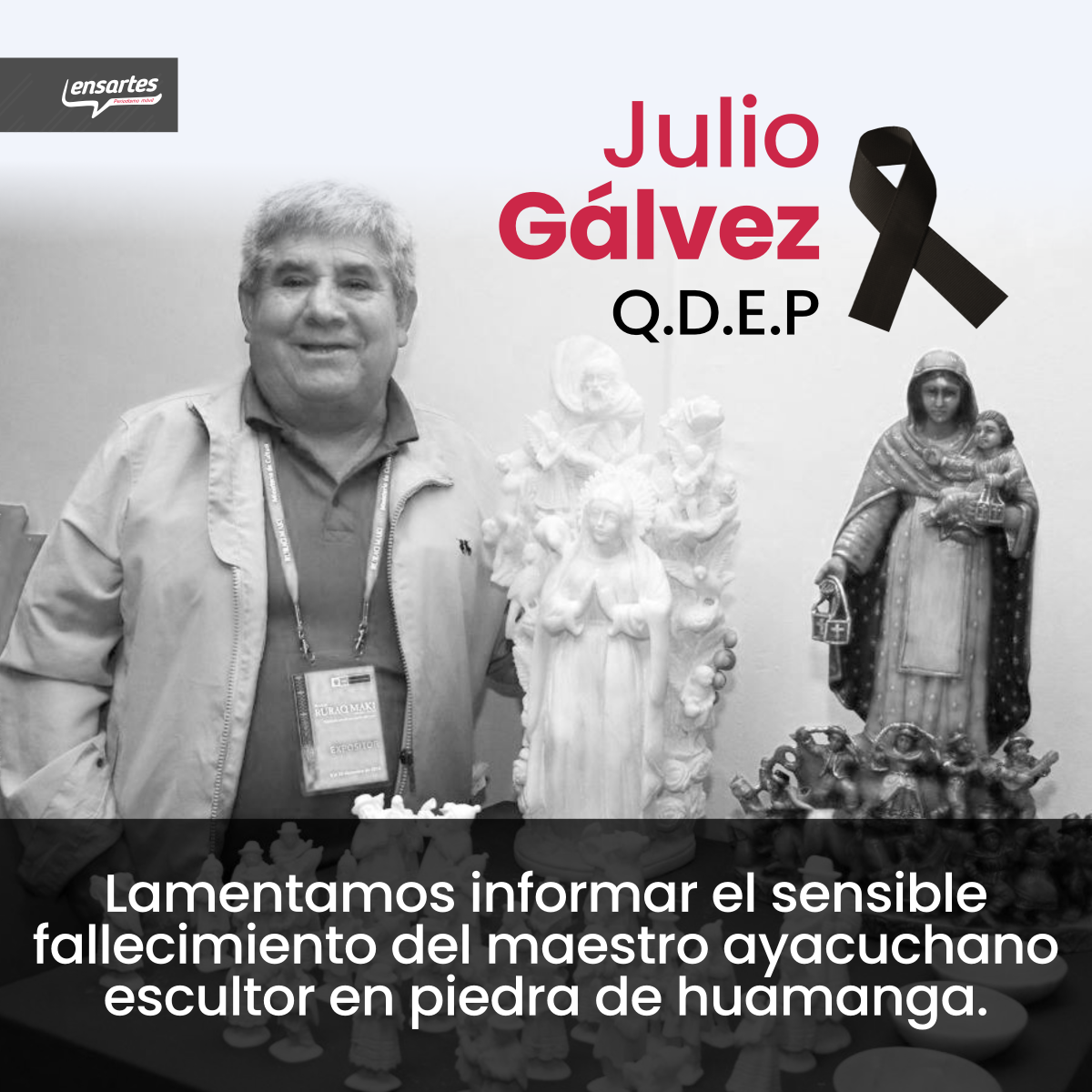 Ensartes's tweet photo. #JulioGalvez el gran maestro ayacuchano, promotor y representante de la escultura en piedra de huamanga nos deja hoy.

Desde el equipo de #Ensartes queremos hacer llegar nuestras más sentidas condolencias a su familia.

!Su legado continua! https://t.co/0JQyk4rw4E