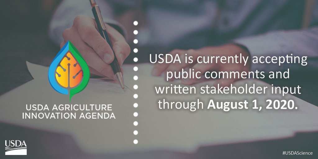 USDAScience's tweet photo. We want your input! There's still time to help shape our @USDAScience Ag Innovation Strategy. 

Click here: https://t.co/2QNZf5W3iv 
#USDAScience #USDAinnovation https://t.co/PAWeJ75zuE