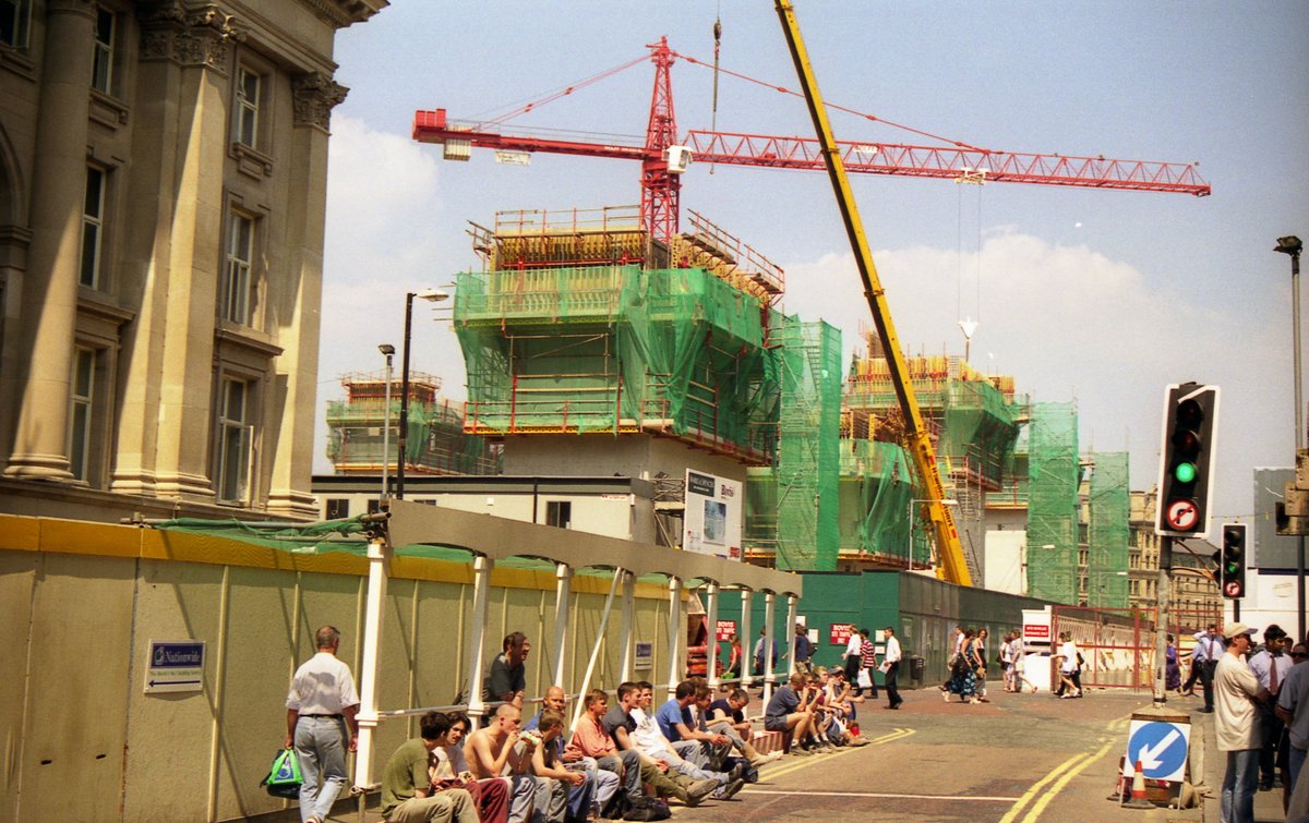 rebuildingmcr's tweet image. View along Corporation Street in June 1998 showing M&amp;amp;S under construction. Photo kindly provided by Stephen Welsh for my Rebuilding Manchester book #rebuildingmanchester