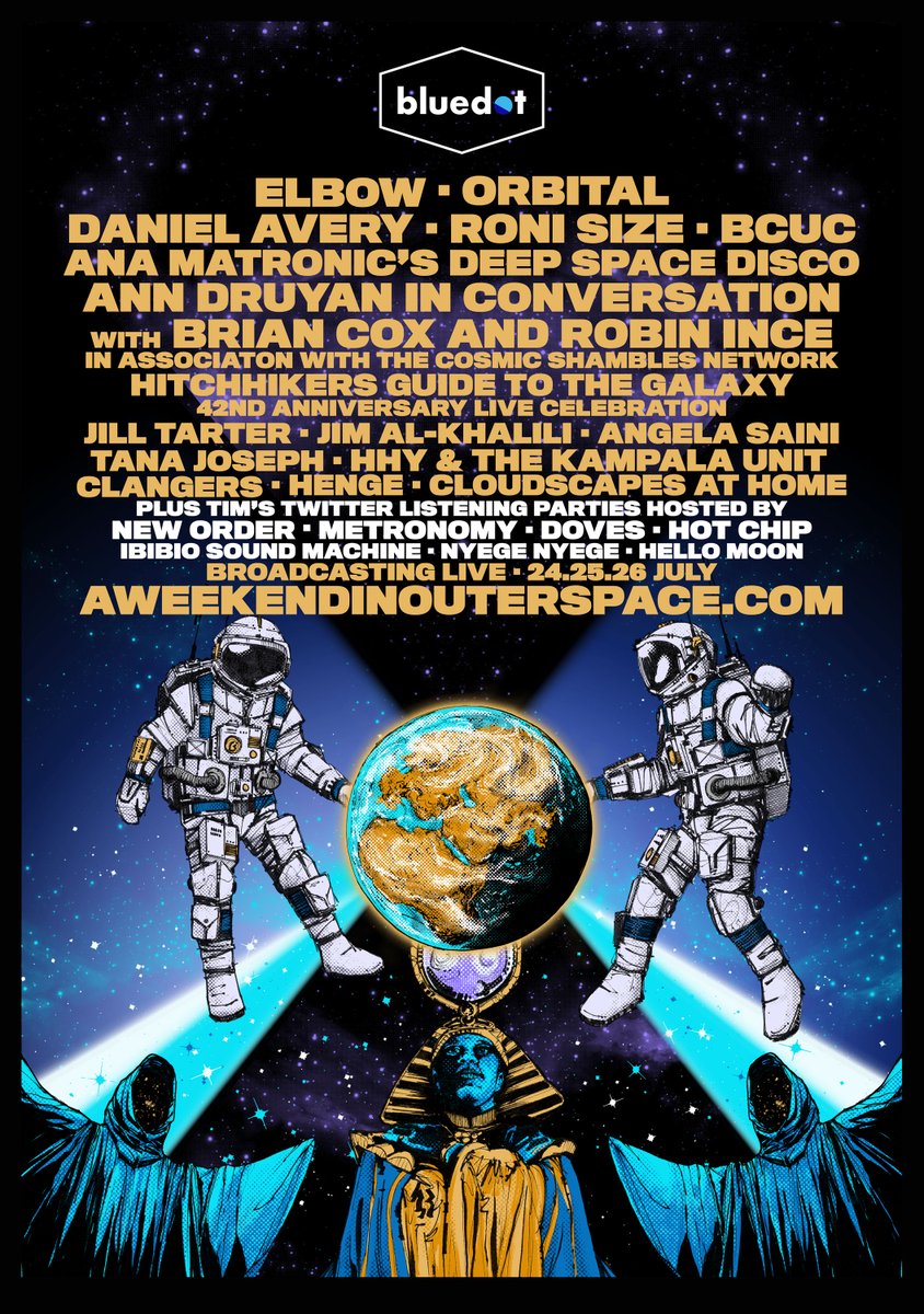 We're thrilled to unveil the line-up for A Weekend In Outer Space, a special online weekend taking place Friday 24 - Sunday 26 July 2020.

RT for the chance to win a pair of weekend tickets to bluedot 2021!

View the full schedule at aweekendinouterspace.com.