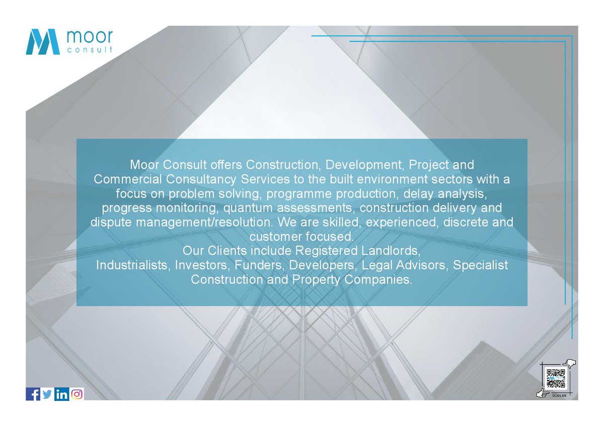 Moor_Construct's tweet photo. An introduction to Moor Consult....

Please get in touch if we can help your business admin@moorconsult.com

#constructionconsultancy #construction #development #commercial #problemsolving #programmeproduction #delayanalysis #quantumassessments #disputemanagement https://t.co/q42VAchSBI