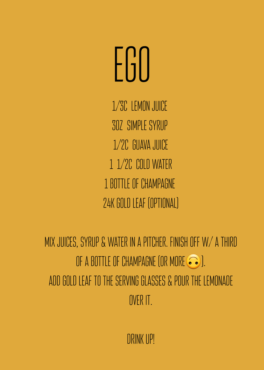 Day 3!Queen Bey's, I Am Sasha Fierce introduced us to her stage persona & gave us Ego.& what says "I got every reason to feel like I'm that bitch" more than champagne & gold?today's flavor is guava lemonade topped w/ champagne & garnished w/ real 24k gold. #GoddessOfCarbs