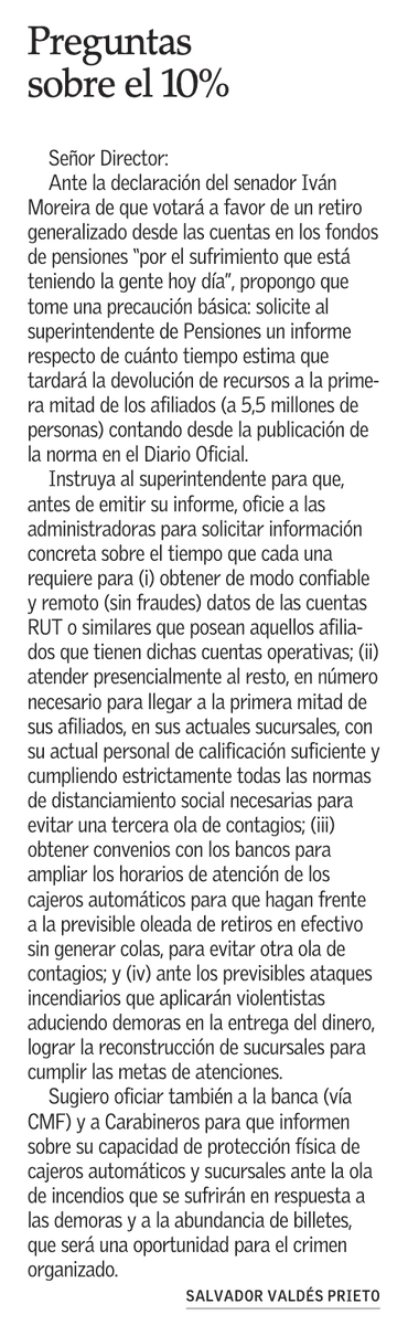 joseantoniokast's tweet photo. Buena reflexión de Salvador Valdés frente al populismo desatado en el Congreso sobre como repartir y destruir las pensiones de los chilenos. ¿No se dan cuenta del grave error que están cometiendo? https://t.co/ZnVf8JX8x1