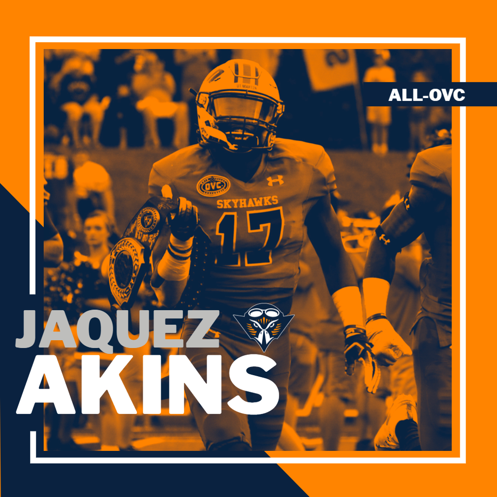 FB: Congratulations to <a href="/UTM_Football/">UT Martin Football</a> safety JaQuez Akins on earning a Preseason All-OVC selection. Akins was an All-OVC first team honoree last season with 92 tackles, two FF, 2 FR and an INT.