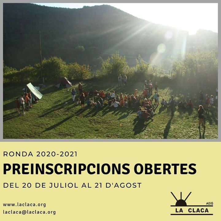 AEiGLaClaca's tweet photo. Ja estan aquí les preinscripcions a l'AEiG La Claca per totes aquelles famílies noves que volen formar part de l'Agrupament!! Les podeu fer online entrant a la nostra web https://t.co/sagLZ5alFy

Teniu temps fins el 21 d'agost!! https://t.co/70fY7xoIMK https://t.co/vUxBRhJAb1
