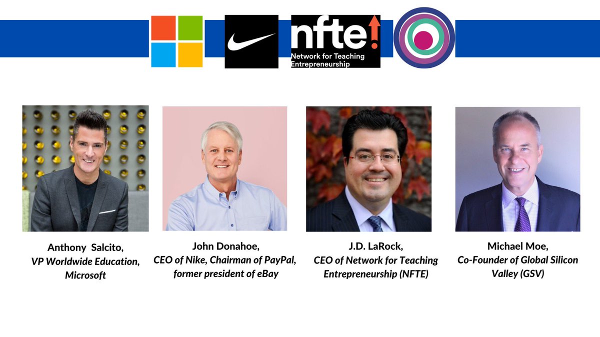 wasgsvventures's tweet photo. We’re so exited to hear from industry experts @AnthonySalcito of @Microsoft, John Donahoe of @Nike, @JDLaRock of @NFTE and @michaelmoe of @GSVteam during our Bootcamp kick off at 10 PT! 🎉

Join the thousands of #entrepreneurs registered across the 🌎 here https://t.co/IGtvcCXLp1 https://t.co/sCAezPRmzq