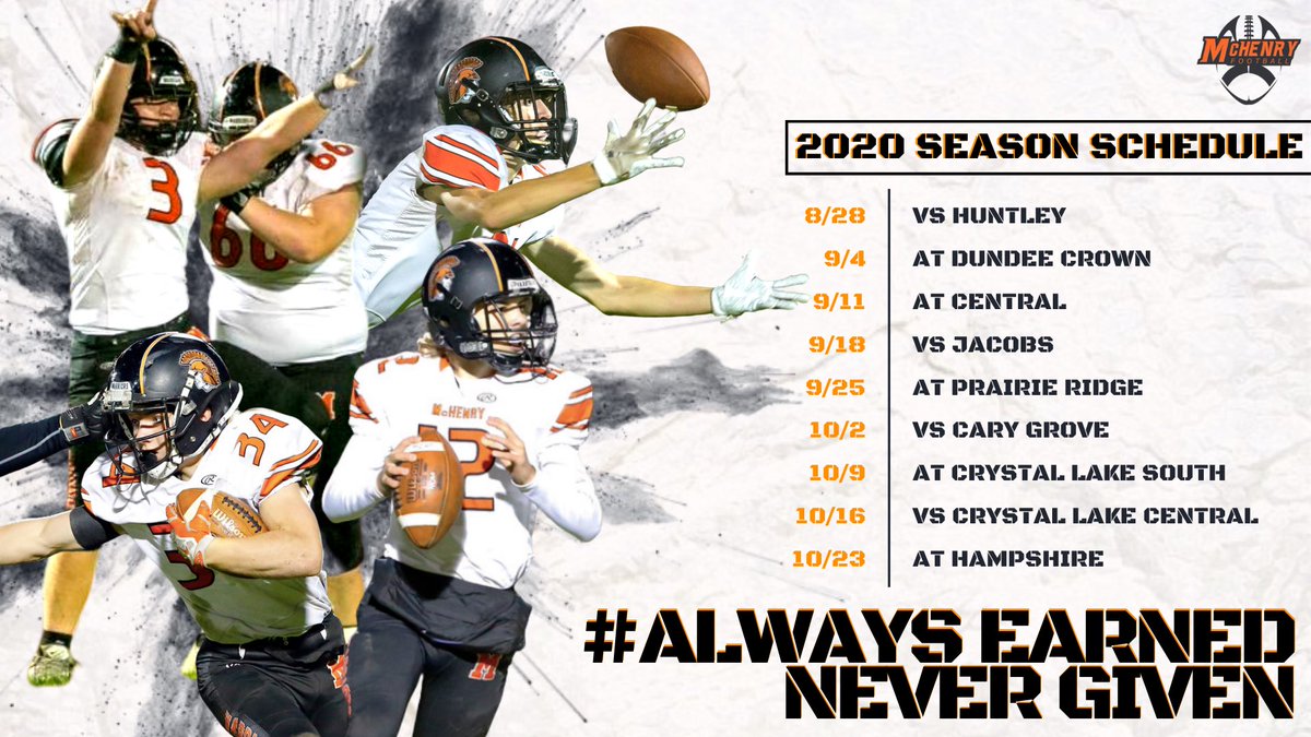 McHenryFootball's tweet photo. Lots of unknown right now - but we’ll be ready for this season. Here’s our 2020 schedule poster. 

S/O to @coach_madson for the graphic work! https://t.co/lUjiWCPcQB