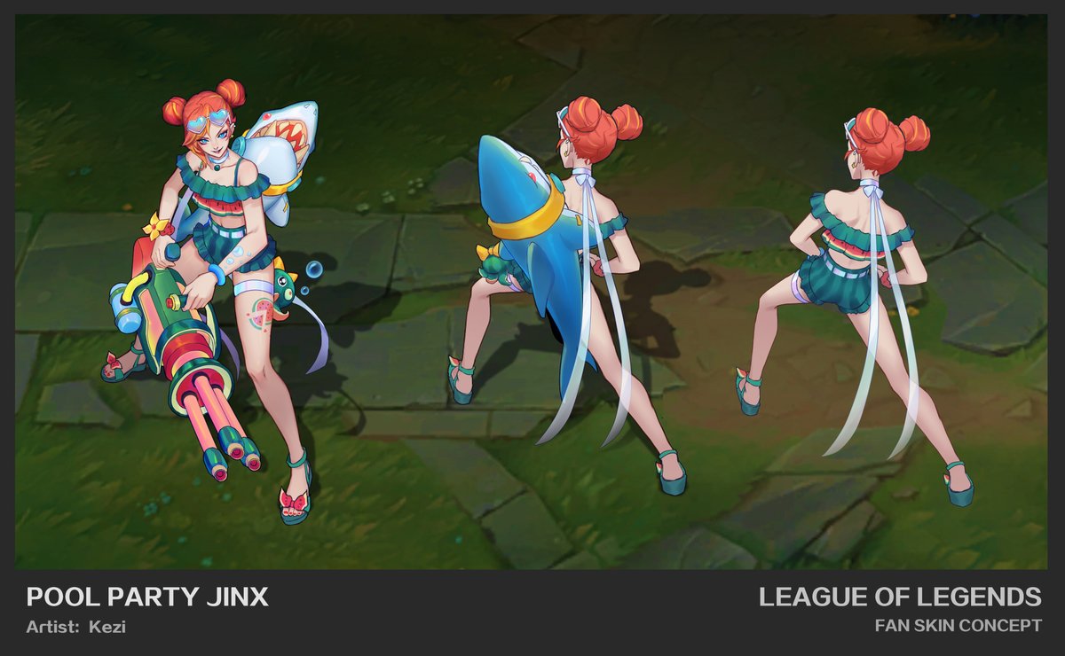 KEZI_0918's tweet photo. Pool Party Jinx Fanskin concept~
I love Jinx! So I designed this concept.😊

#ArtofLegends #LeagueOfLegends https://t.co/vfTCn7GOUR