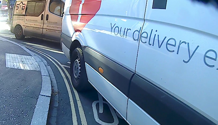 Grosvenor Road, Twickenham, 8am today. This DPD driver ignores the road markings and cuts the corner, causing a cyclist to dismount and use the pavement as the driver refuses to give way. Driver blames the cyclist. What do you say <a href="/DPD_UK/">DPD_UK</a>?