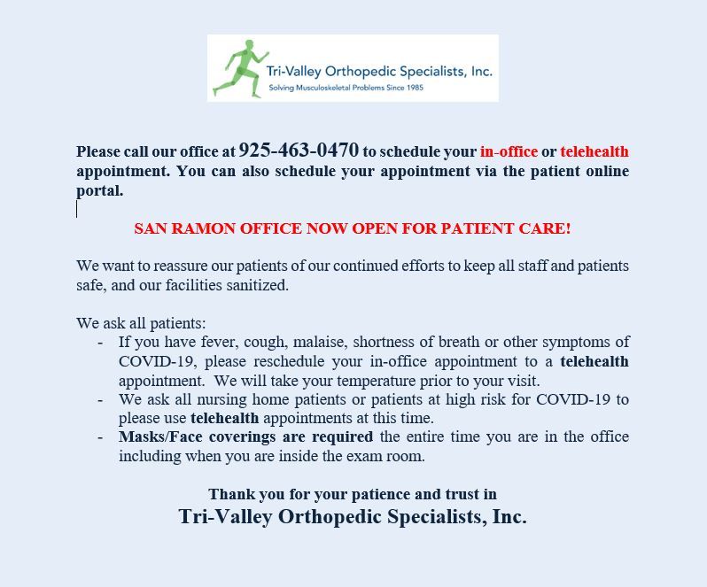 TVO_SPORTS's tweet photo. San Ramon office now open for patient care.

https://t.co/vDQ1ZS4Db6

#orthopedics #sanramon #trivalley #surgery #therapy https://t.co/utzRaah3IT