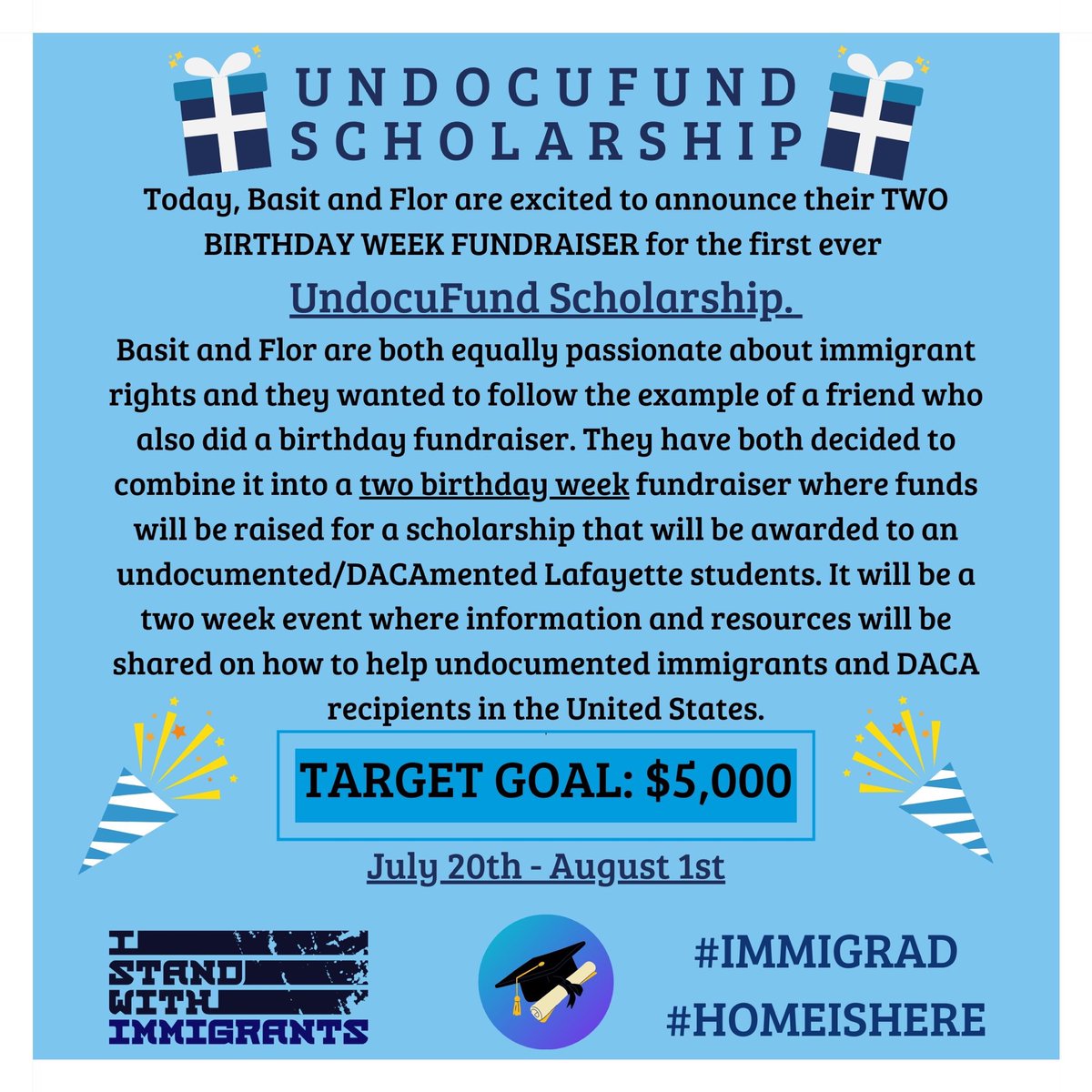 FlorSelena_'s tweet image. Please consider donating 🤗 or sharing! This is money that will be raised for undocumented students &amp;amp; daca recipients at my institution - Lafayette College. 🥰