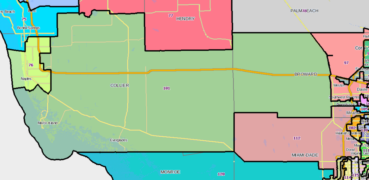 3/x: When the GOP controlled redistricting in 2002, they drew a brutal map to solidify control. BUT they didn't want to maintain the Hialeah-Naples district. This is the map they drew: