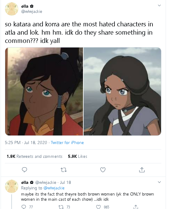 unvarnishedvoid's tweet photo. no you f*cking race baiting nub 
korra isnt even close to being as good as atla.

and i honestly havenet heard people hate katara.

im happy more people found the show. but i f*cking hate these woke people dropping into the fandom now.

f*cking end me https://t.co/2ok0ERyHQi