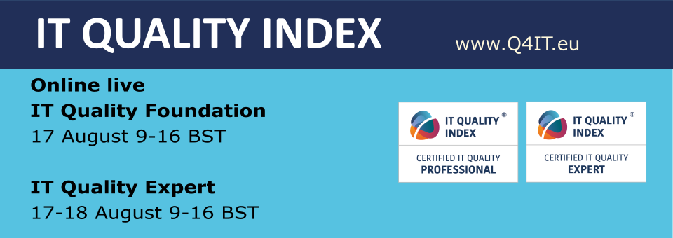 Q4IT_eu's tweet photo. Invitation to online trainings about IT Quality
17 August IT Quality Foundation #CITQP
17-18 August IT Quality Expert #CITQE
#SFIA skill QUMG, #COBIT APO11 Managed Quality
https://t.co/aCODzzXKvS https://t.co/3QOLLF3Zpp