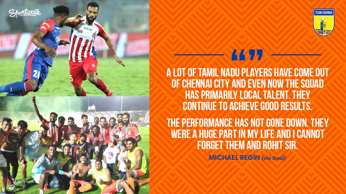 💪 A POWERHOUSE IN TAMIL FOOTBALL! Regin Michael applauds @ChennaiCityFC for helping young footballers in the state scale new heights!

📸 @IndSuperLeague / Scroll •  #tamilnadufootball  #WeareCCFC   #ChennaiCityFC #CCFC #NammiTamizhagan #VeraLevelKichu #TeamChennai #Sportwalk