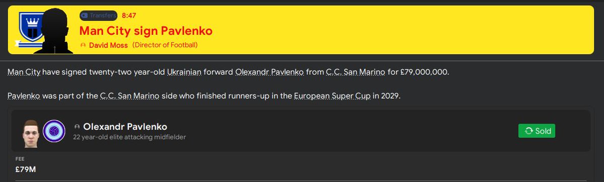 Didn't really want to lose one of our key players, but when Manchester City match his £79m release clause, not much we can do to stop it. Plenty of money to reinvest now to improve the team though...  #FM20