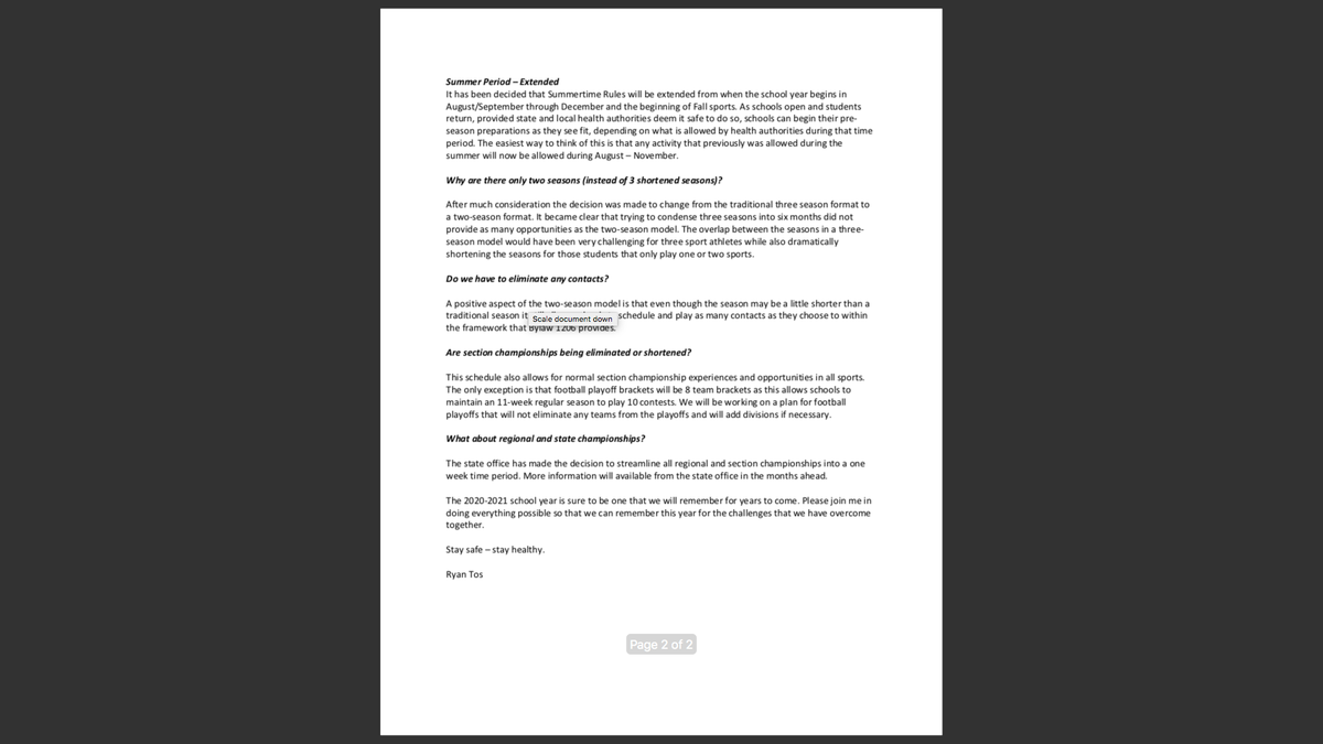 Per this morning's @cifstate announcement regarding a modified 2020-21 sports schedule, here is the Central Section's anticipated season dates and a message from Commissioner Ryan Tos.