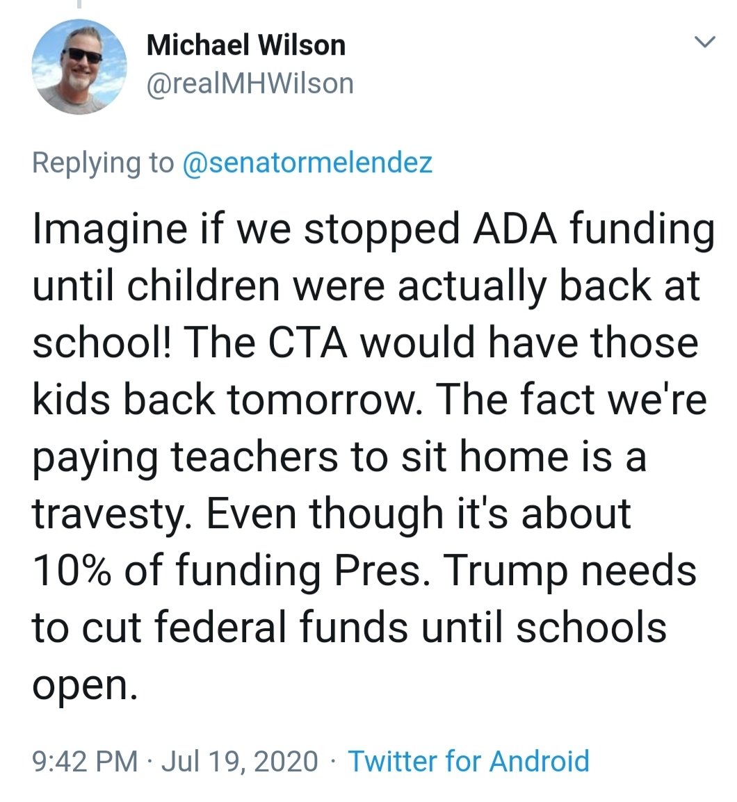 noesecarino's tweet photo. "The fact we're paying teachers to sit home is a travesty." says man who retired from CalFire with pension at age 41 in 2006. https://t.co/MA5p0dRxS7 #RealMHWilsonTweets https://t.co/3iPd3xShnG