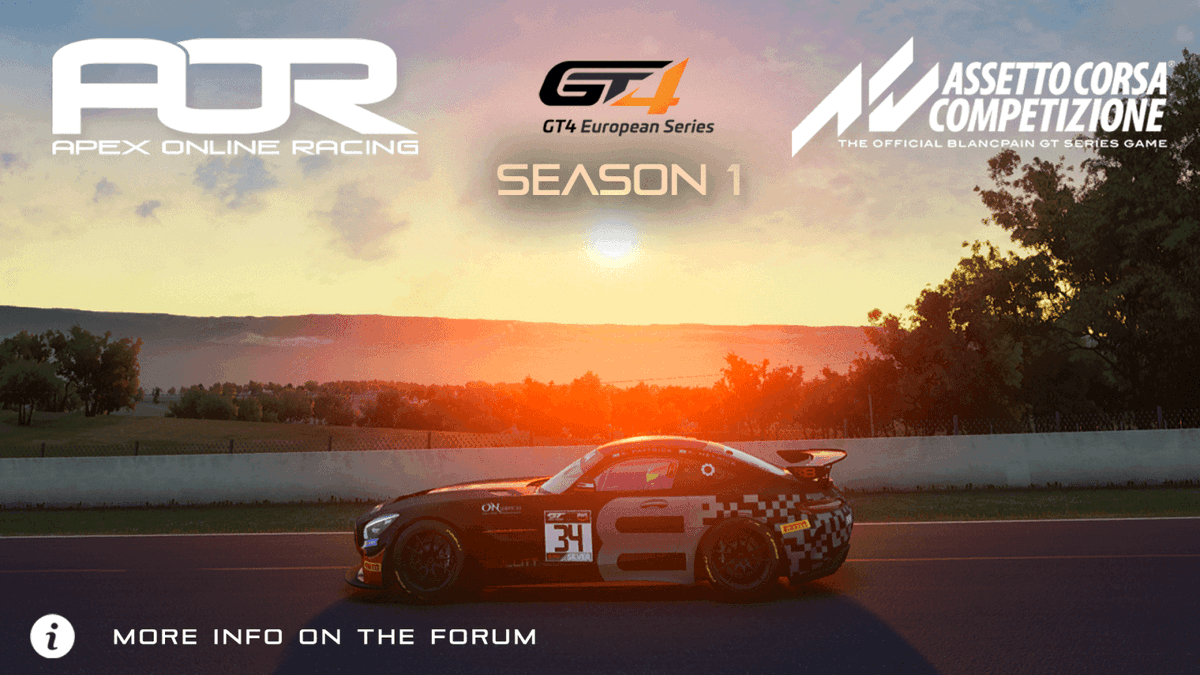 ApexOnRacing's tweet photo. It's time for some more #AORACC racing!

Join us for season 1 - consisting of six 90 minute races - of our @AC_assettocorsa GT4 League, with the new cars taking centre stage. 🏎️

📝 Sign up: https://t.co/t8a5xAKRfI https://t.co/NWw9zfHWLL