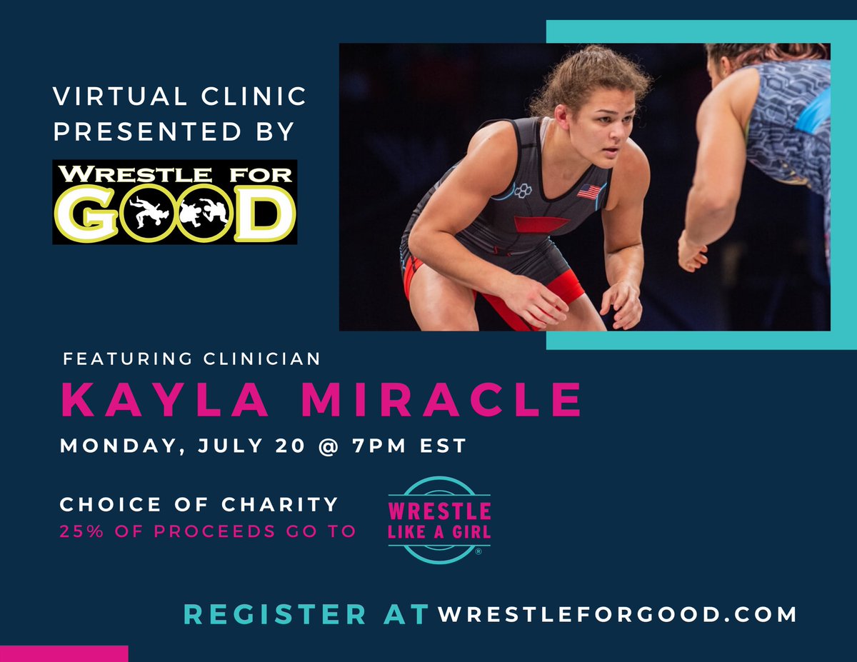 TONIGHT❗️🤼‍♀️

Virtual 1 on 1 Coaching Clinic presented by <a href="/wrestle4good/">Wrestle For Good</a> today, July 20th @ 7pm EST with World Team Member, <a href="/MiraculousKC/">Kayla Miracle</a>! 

REGISTER TODAY❗️wrestleforgood.com/kaylamiracle.h…