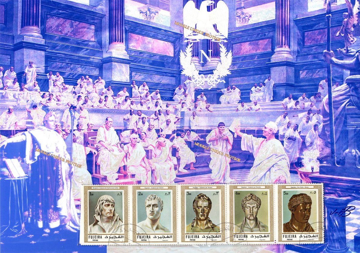 barbierjeanf's tweet image. Ave,
Napoléon présent au sénat de la Rome antique à l&apos;occasion de son sacre.
Deux impressions numériques avec timbres par JFB.
ungrandmarche.fr/boutiques/p/ob…
#roidItalie #artnumérique #modèleunique #timbresvintage #décorationmurale #oeuvredartsignée #cadeaupourphilatéliste #histoire