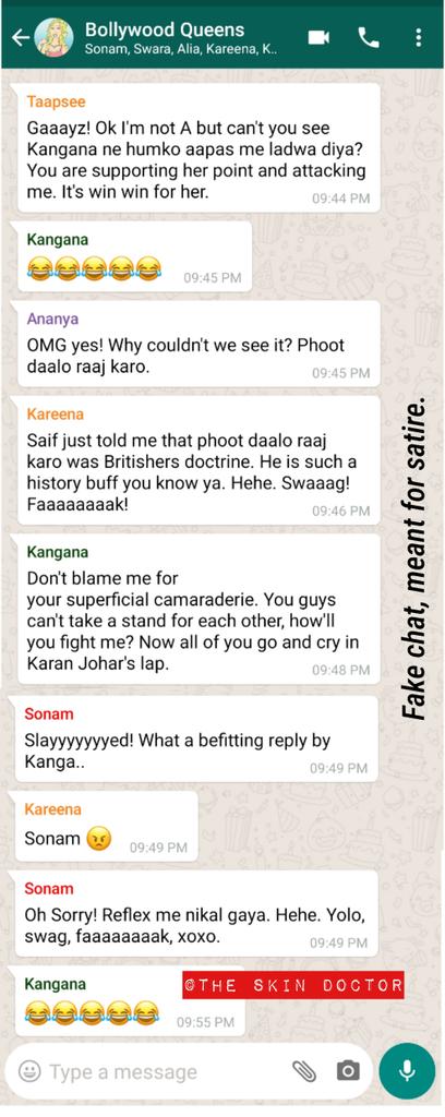 Bollywood actresses WhatsApp group after #KanganaRanaut called Taapsee Pannu and Swara Bhaskar 'B grade' actresses :