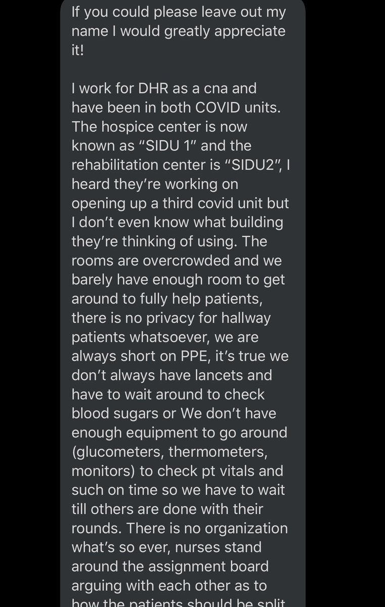 From a CNA working at the original facility SIDU 1/SIDU 2. They were told they are thinking of opening a 3rd covid unit but they don’t understand where that would be.