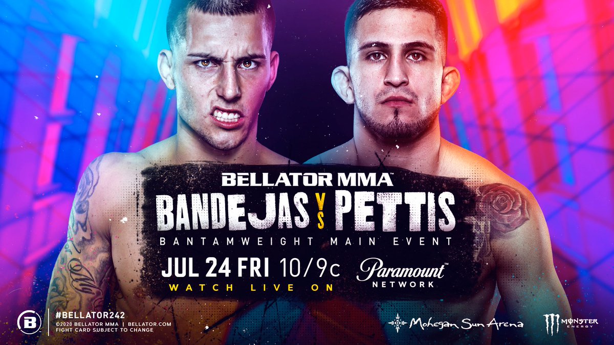 BellatorMMA's tweet photo. Fight week is here &amp; our return to live events goes down in just 4️⃣ days. Which of these bouts are you the most hyped for?

Prelims kick off on YouTube at 8:45/7:45c. The #Bellator242 main card goes down LIVE on @ParamountNet at 10/9c &amp; 3am BST in the UK on @SkySports.🇬🇧 https://t.co/AnNLG95CeE