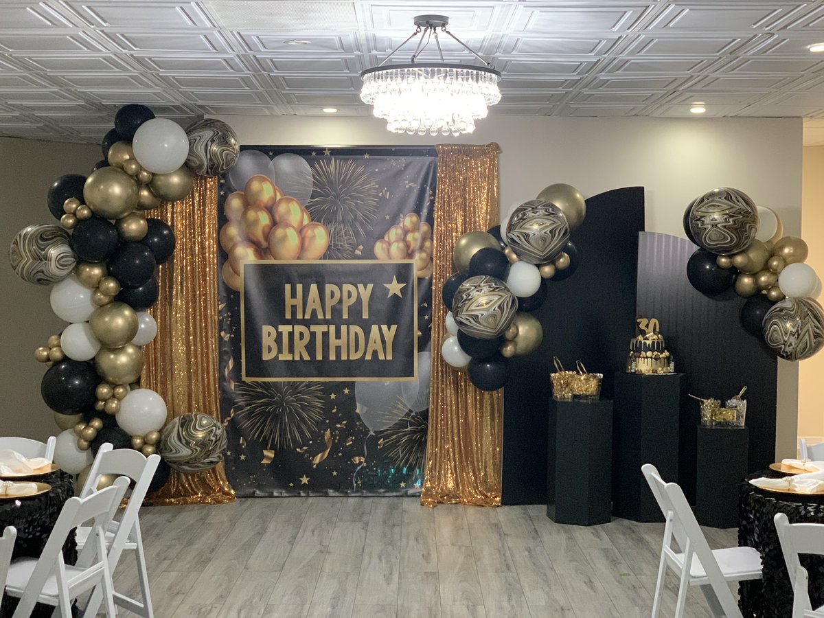 LRiliece_Events's tweet photo. Dirty Thirty.... Hapoy 30th Birthday Dorian! 
#dirtythirty #thirtiethbirthday #blackandgolddecor #balloongarland #chiarabackdrop #blackbackdrop #blackpedestals #30thbirthdayparty #eventrentals https://t.co/q7VPMq5Paf
