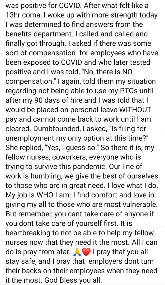 A newly hired nurse who was basically fired for testing positive for covid because she couldn’t use her PTO as sick leave.