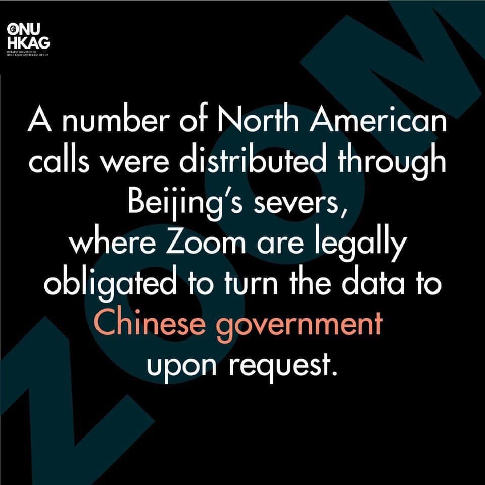 ubcehk's tweet photo. Canadian universities should stop using #Zoom — its security issues and #compliance with the #CCP are appalling. @UBC needs to protect her students from #surveillance, especially those in #HongKong or China! https://t.co/RPLWTuBFXh